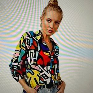 Big Dart Long Sleeve Abstract Print Shirt